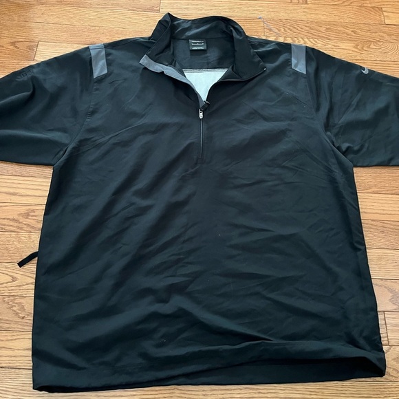 Nike Golf Pullover Half Zip SS Mens L Black Windbreaker Pocket - Picture 1 of 7